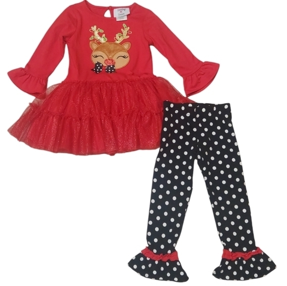 Counting Daises Reindeer Set Long Sleeve & Leggings with Ruffles 2pcs‎ - Picture 1 of 6